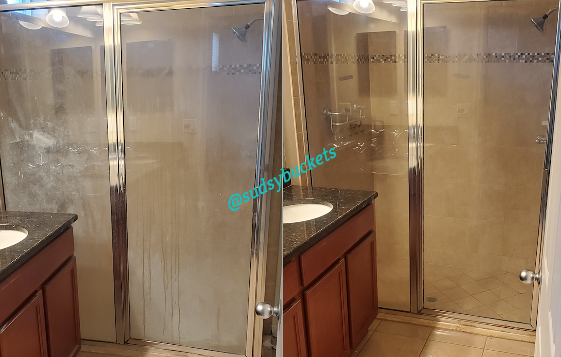 Shower Door in Lithia, Florida Before and After Cleaning